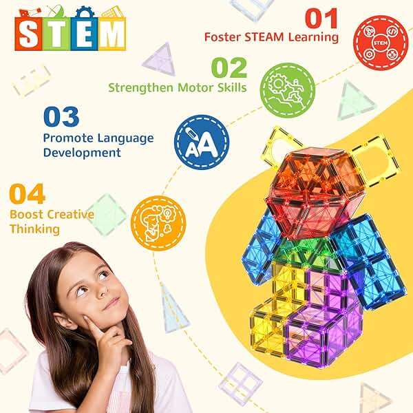Coodoo 60 PCS Magnetic Building Tiles Kids Toys STEM Magnetic Blocks Sensory Toys Kids Games Magnet Building Toy for Boys and Girls Aged 3+, Kid Brain Development Preschool Kindergarten Toddler Toy - Image 3