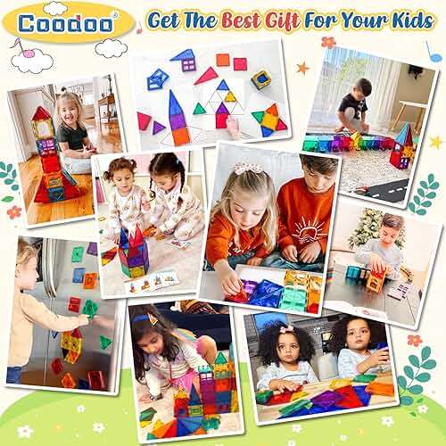 Coodoo 60 PCS Magnetic Building Tiles Kids Toys STEM Magnetic Blocks Sensory Toys Kids Games Magnet Building Toy for Boys and Girls Aged 3+, Kid Brain Development Preschool Kindergarten Toddler Toy - Image 5