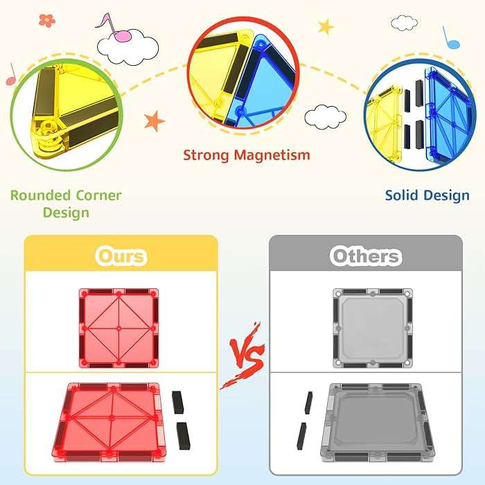 Coodoo 60 PCS Magnetic Building Tiles Kids Toys STEM Magnetic Blocks Sensory Toys Kids Games Magnet Building Toy for Boys and Girls Aged 3+, Kid Brain Development Preschool Kindergarten Toddler Toy - Image 6