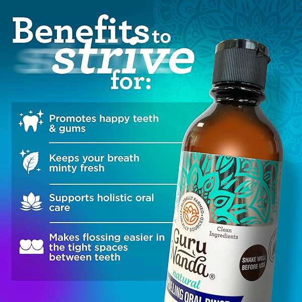 GuruNanda CocoMint Oil Pulling Mouthwash for Complete Oral Hygiene, 7 Essential Oils & Vitamins for Happy Teeth & Gums & Fresh Breath with Toothbrush & Tongue Scraper, Alcohol & Peroxide Free, 8 oz - Image 6