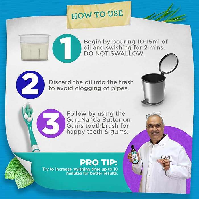 GuruNanda CocoMint Oil Pulling Mouthwash for Complete Oral Hygiene, 7 Essential Oils & Vitamins for Happy Teeth & Gums & Fresh Breath with Toothbrush & Tongue Scraper, Alcohol & Peroxide Free, 8 oz - Image 7