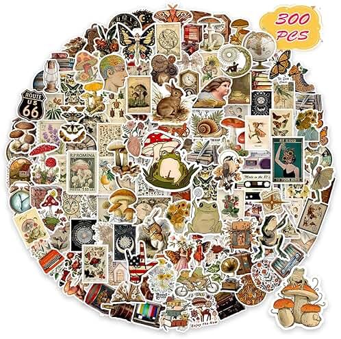 300 PCS Vintage Stickers, Aesthetic Waterproof Vinyl Stickers for Scrapbook Journaling Planners and Journals, Cottagecore Retro Sticker Pack for Water Bottles Laptop, Scrapbooking Supplies for Adults - Product Image