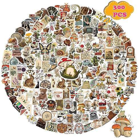 300 PCS Vintage Stickers, Aesthetic Waterproof Vinyl Stickers for Scrapbook Journaling Planners and Journals, Cottagecore Retro Sticker Pack for Water Bottles Laptop, Scrapbooking Supplies for Adults - Image 7