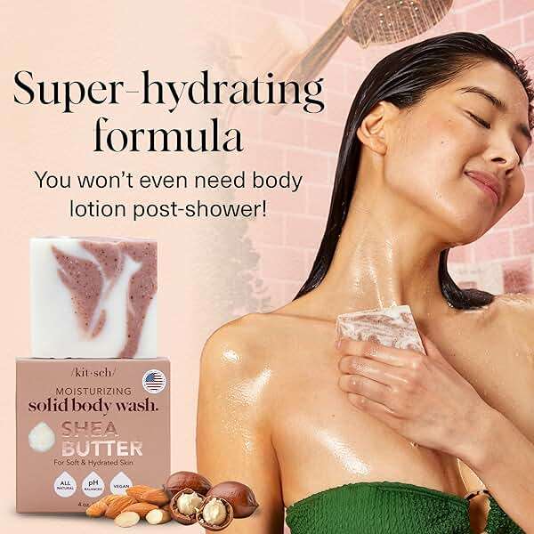 Kitsch Shea Butter Exfoliating Body Wash Bar Soap – Super Hydrating with Plant-Based Exfoliating Body Scrub – Moisturizing Skin Care – Paraben, Silicone & Sulfate-Free, Vegan – Made in USA, 4 oz - Image 3