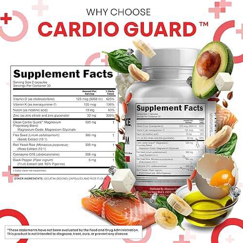 Clean Nutraceuticals COQ10 200mg Red Yeast Rice Omega 3 Magnesium Complex 500mg Niacin Zinc Vitamin K2 D3 - Heart Support Vitamins for Women & Men w/Vitamin B3, Coenzyme Q10-60 Ct - Image 4