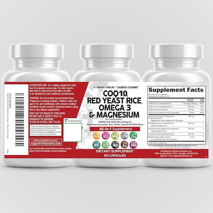 Clean Nutraceuticals COQ10 200mg Red Yeast Rice Omega 3 Magnesium Complex 500mg Niacin Zinc Vitamin K2 D3 - Heart Support Vitamins for Women & Men w/Vitamin B3, Coenzyme Q10-60 Ct - Image 9