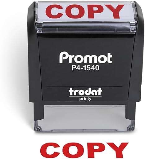 Promot Copy Self Inking Rubber Stamp - Bold Red Impression, Refillable Office Stamp for Invoices, Receipts, Contracts & Forms - Durable Stamper for Accounting, Legal, Notary & Office Use - Image 1