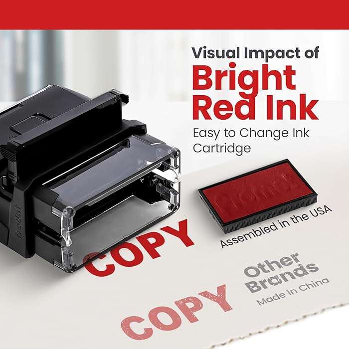 Promot Copy Self Inking Rubber Stamp - Bold Red Impression, Refillable Office Stamp for Invoices, Receipts, Contracts & Forms - Durable Stamper for Accounting, Legal, Notary & Office Use - Image 4