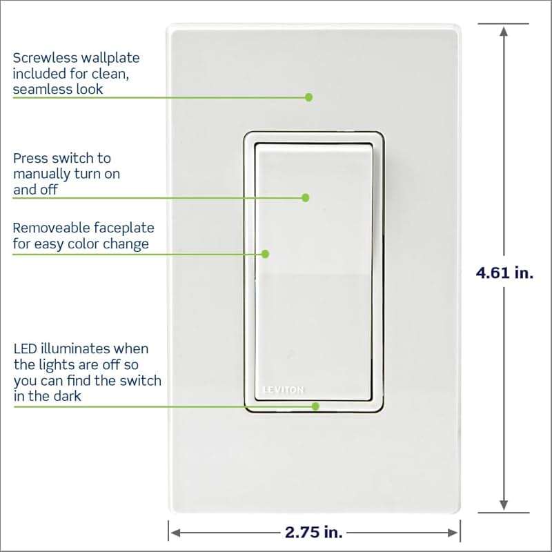Leviton Decora Smart Switch, Wi-Fi 2nd Gen, Neutral Wire Required, Works with Matter, My Leviton, Alexa, Google Assistant, Apple Home/Siri & Wired or Wire-Free 3-Way, D215S-1RW, White - Image 5
