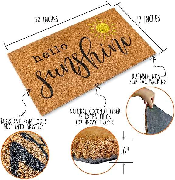 Hello Sunshine Door Mat 30x17 Inch, Sunshine Rug, Hello Front Doormat for Covered Outdoor Area, Summer Welcome Mat w/Non-Slip PVC Backing - Image 4