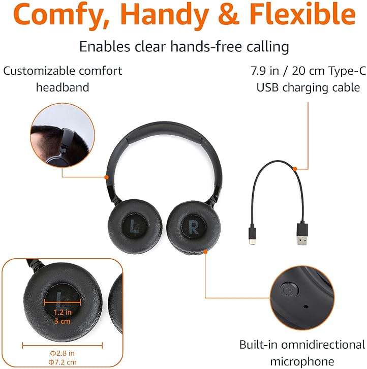 Amazon Basics Bluetooth On-Ear Headphones Wireless with Microphone, Deep Bass, 35 Hour Playtime, Foldable, Collapsible, Portable Travel Friendly, Black - Image 4
