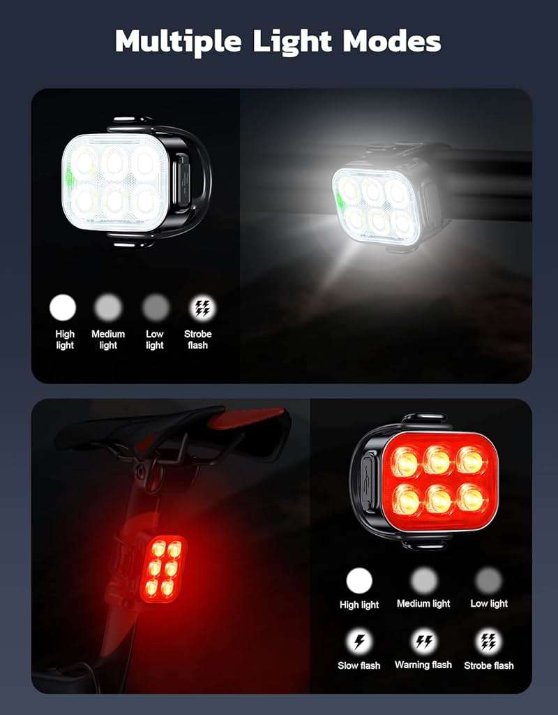 Zewdov Bike Lights for Night Riding, USB Rechargeable Bike Lights Front and Back, Waterproof IP65 Bicycle Light, 4+6 Modes Bike Headlight and Tail Light Set,1.5 Hrs Fast Charging, Easy to Install - Image 4