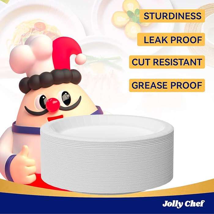 JOLLY CHEF10 inch 140 Pack Disposable Paper Plates,Soak Proof, Cut Proof, Microwave Safe Heavy Duty Paper Plates Everyday Use - Image 3
