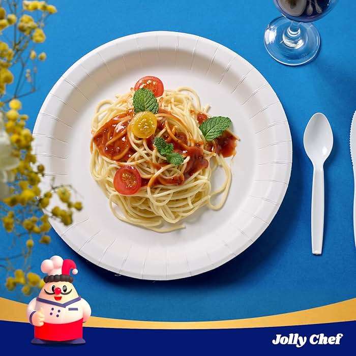 JOLLY CHEF10 inch 140 Pack Disposable Paper Plates,Soak Proof, Cut Proof, Microwave Safe Heavy Duty Paper Plates Everyday Use - Image 4