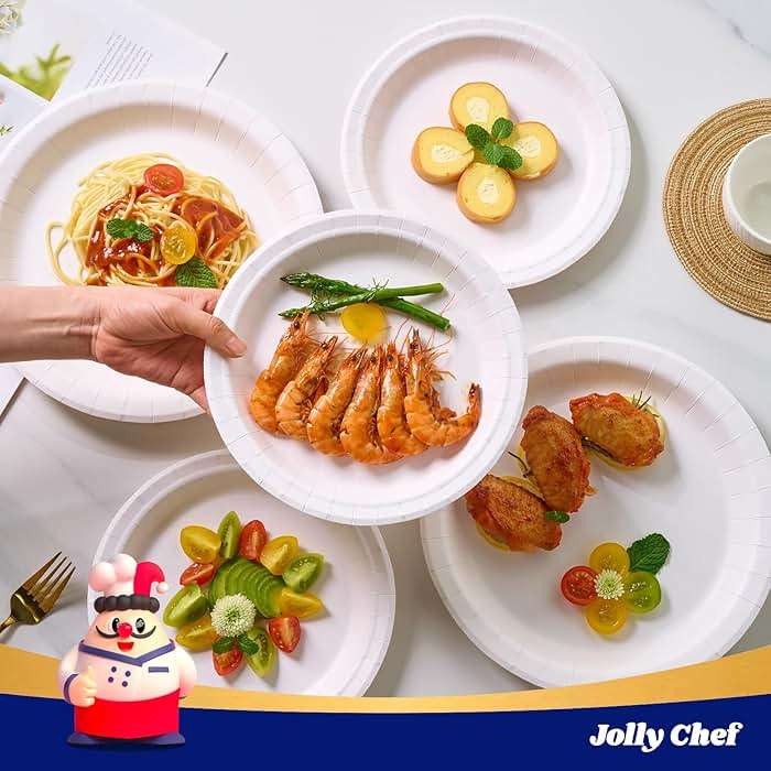 JOLLY CHEF10 inch 140 Pack Disposable Paper Plates,Soak Proof, Cut Proof, Microwave Safe Heavy Duty Paper Plates Everyday Use - Image 6