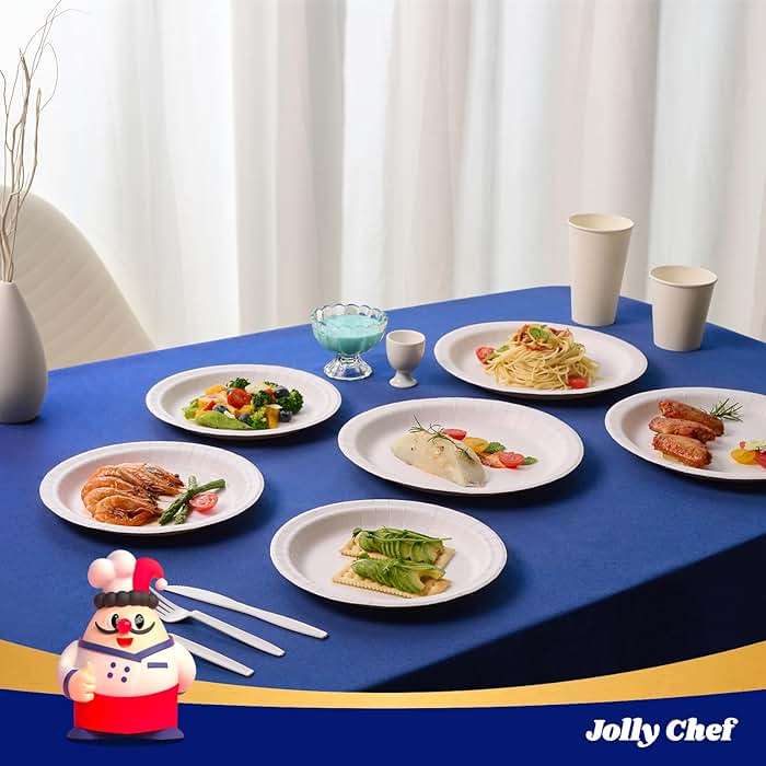 JOLLY CHEF10 inch 140 Pack Disposable Paper Plates,Soak Proof, Cut Proof, Microwave Safe Heavy Duty Paper Plates Everyday Use - Image 7