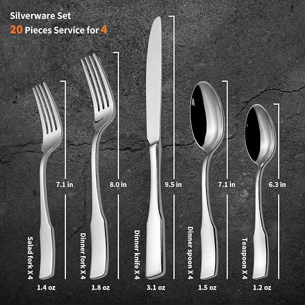 Alata Kate 20-Piece Silverware Set Stainless Steel Flatware Set,Service for 4,Mirror Polished Cutlery Set,Dishwasher Safe - Image 3