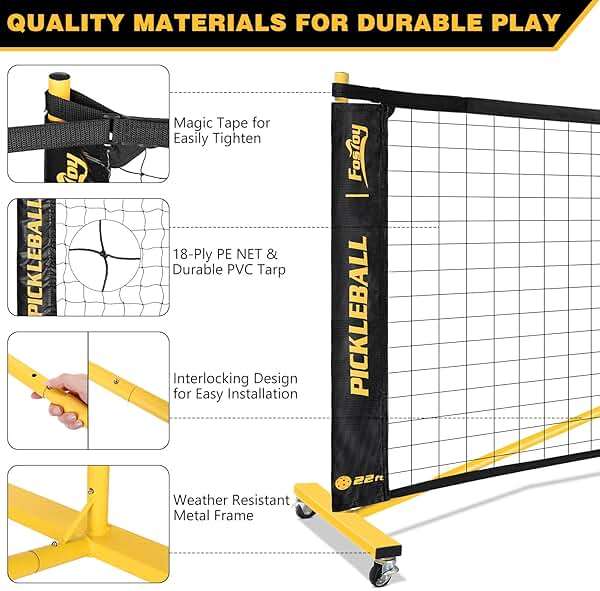 Fostoy Portable Pickleball Net Set with Wheels, Regulation Size 22 FT & Half Court 11 FT, Steady Metal Frame Pickle Ball Net Set System with Carry Bag for Backyards, Driveways, and Garages - Image 4