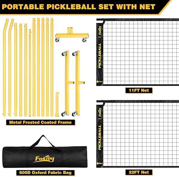 Fostoy Portable Pickleball Net Set with Wheels, Regulation Size 22 FT & Half Court 11 FT, Steady Metal Frame Pickle Ball Net Set System with Carry Bag for Backyards, Driveways, and Garages - Image 9