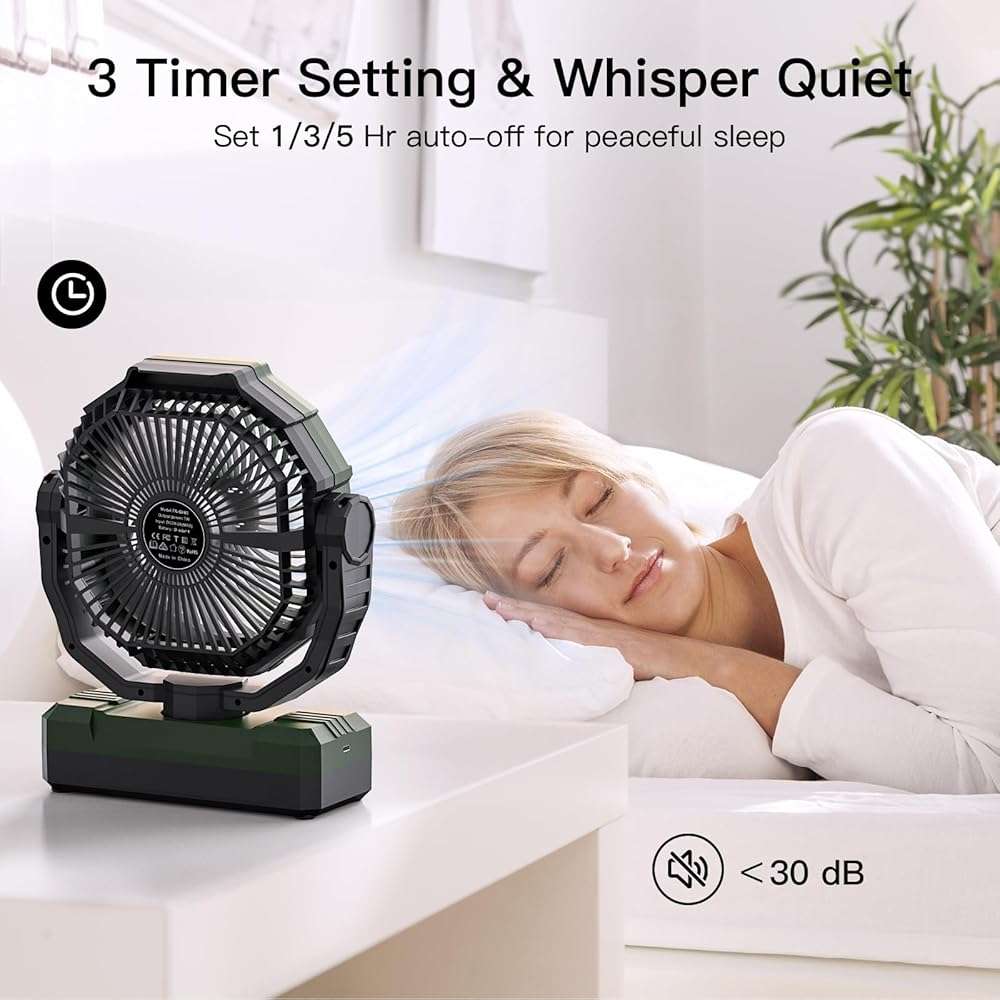 FRIZCOL 3-in-1 Camping Fan - Portable Fans Rechargeable - 24000mAh Battery Powered Fan with Light & Remote for Indoor, Outdoor, Tent, Travel, Fishing, Jobsite, Gifts for Men Dad Him - Green - Image 5