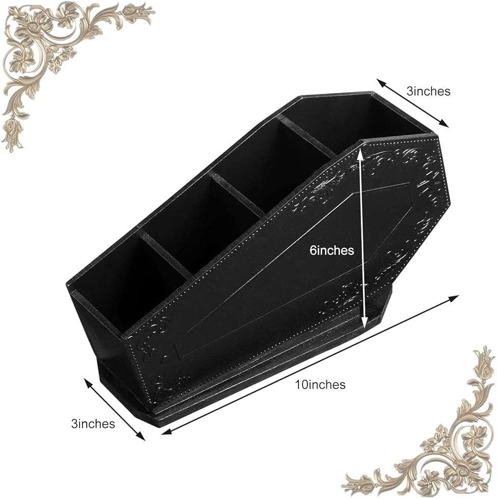 Maitys Coffin Makeup Brush Holder Gothic Wooden Organizer Spooky Coffin Case Gifts for Women Cosmetic Display Cases Spooky Home Office Pencil Brushes Organizer Bathroom Christmas Decor Accessories - Image 2