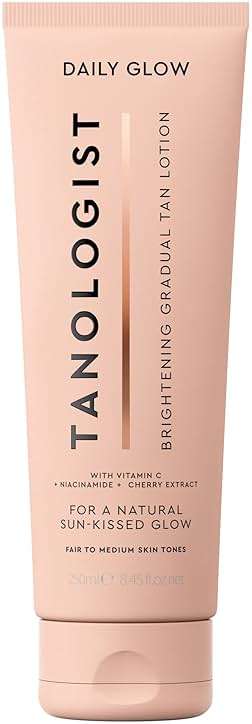 Tanologist Brightening Daily Glow Body Lotion, Light/Medium, Gradual Tanning Lotion, No Fake Tan Smell, Streak-Free & Natural-Looking Self Tanner, Vegan, 8.45 fl. oz/250 ml Tube - Image 1