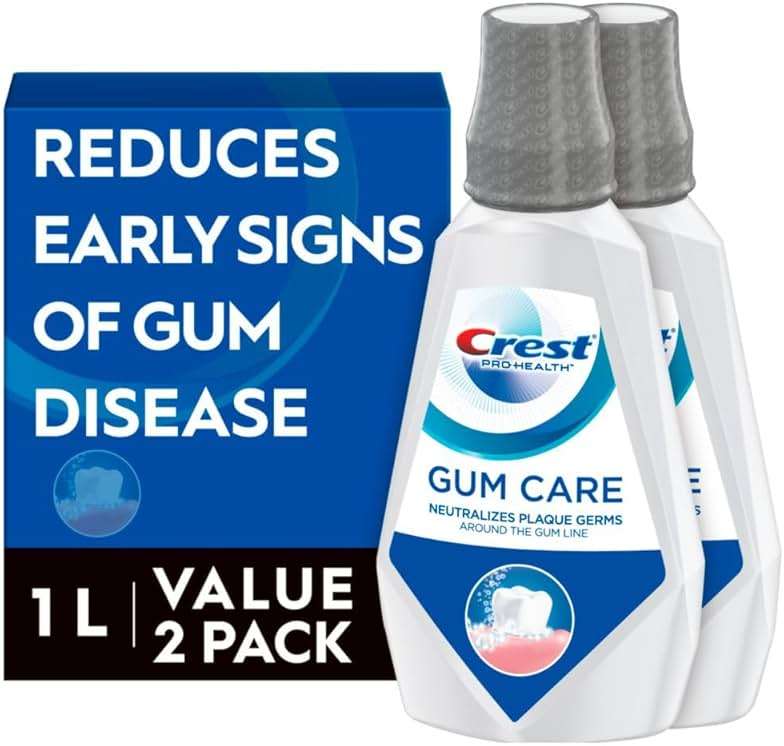 Crest Pro-Health Gum Care Mouthwash, Antibacterial, 1L, 2 Pack, Anti gingivitis, Alcohol Free Mouth Rinse, Bad Breath Treatment, Fluoride Rinse for Adults, Plaque Remover, Cool Wintergreen - Image 1