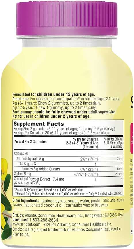 Senokot Kids Laxative Gummies for Age 2+, Mixed Berry, 40 Ct, Senna Extract, Kids Laxatives for Constipation, Gentle Overnight Relief - Image 2