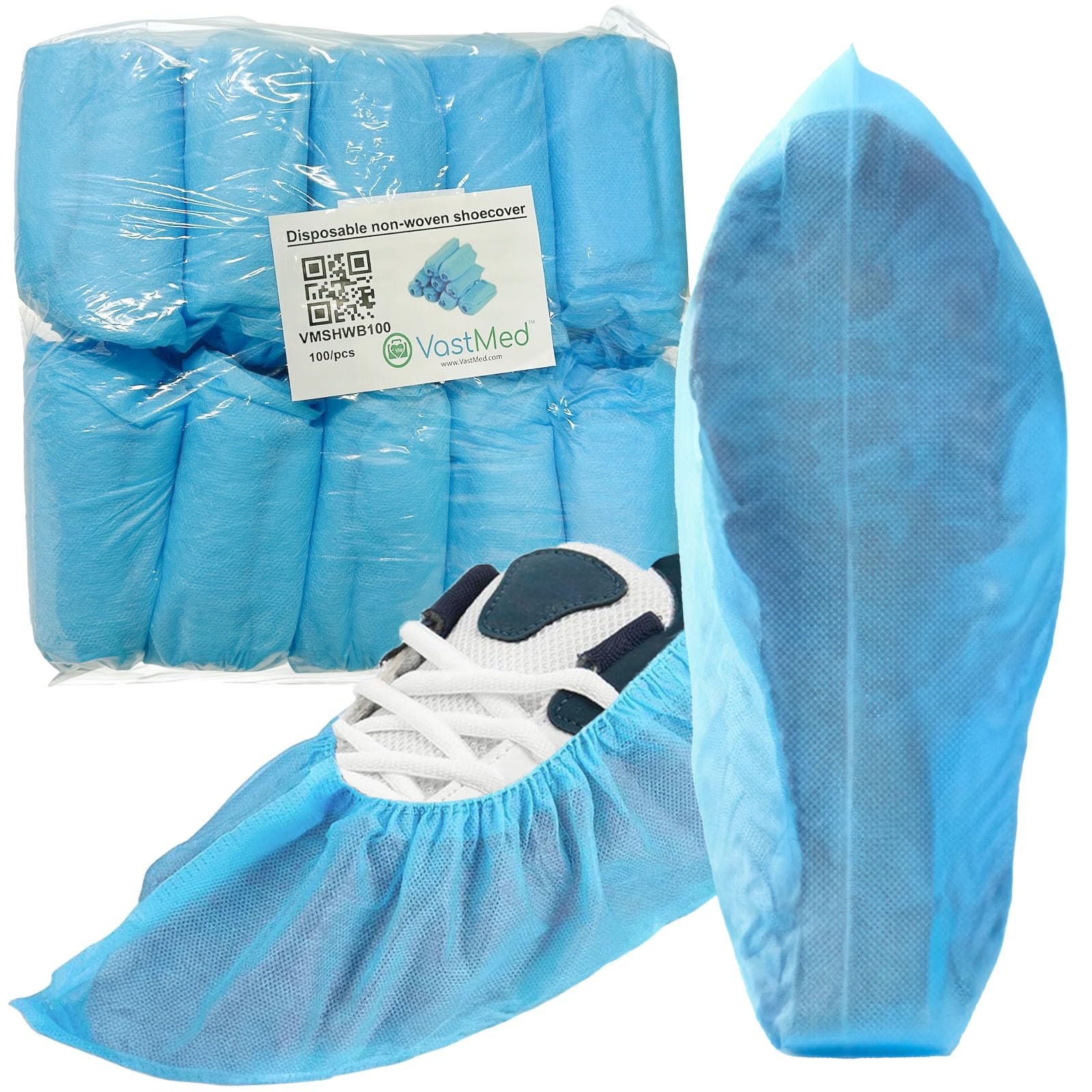 100 Pcs (50 Pairs) Disposable PP Shoes Cover by Vastmed | Size Fits Most, Water Resistant, Non-Woven & Shoe Booties Covers for Indoors - Product Image