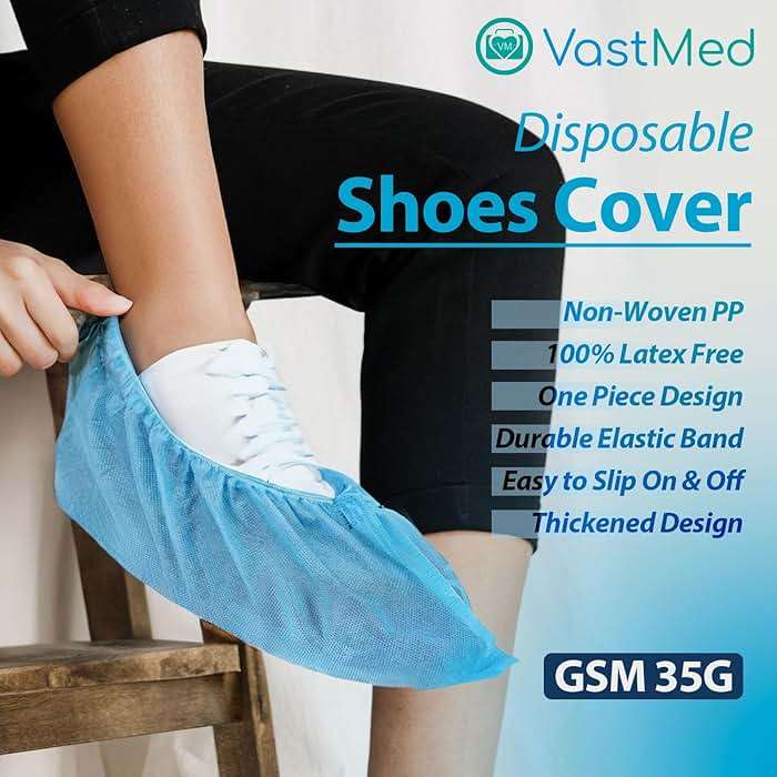 100 Pcs (50 Pairs) Disposable PP Shoes Cover by Vastmed | Size Fits Most, Water Resistant, Non-Woven & Shoe Booties Covers for Indoors - Image 2