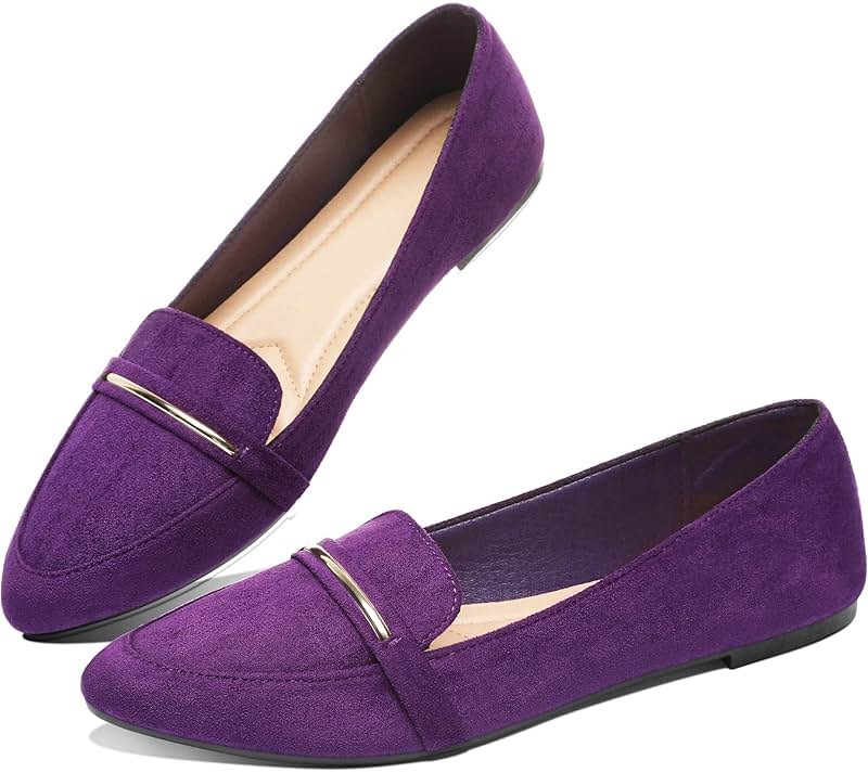Obtaom Women's Pointy Toe Loafer Flat Comfortable Faux Suede Work Shoes,Cute Penny Loafer Slip On Ballet Flat - Product Image