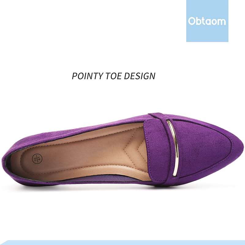 Obtaom Women's Pointy Toe Loafer Flat Comfortable Faux Suede Work Shoes,Cute Penny Loafer Slip On Ballet Flat - Image 4