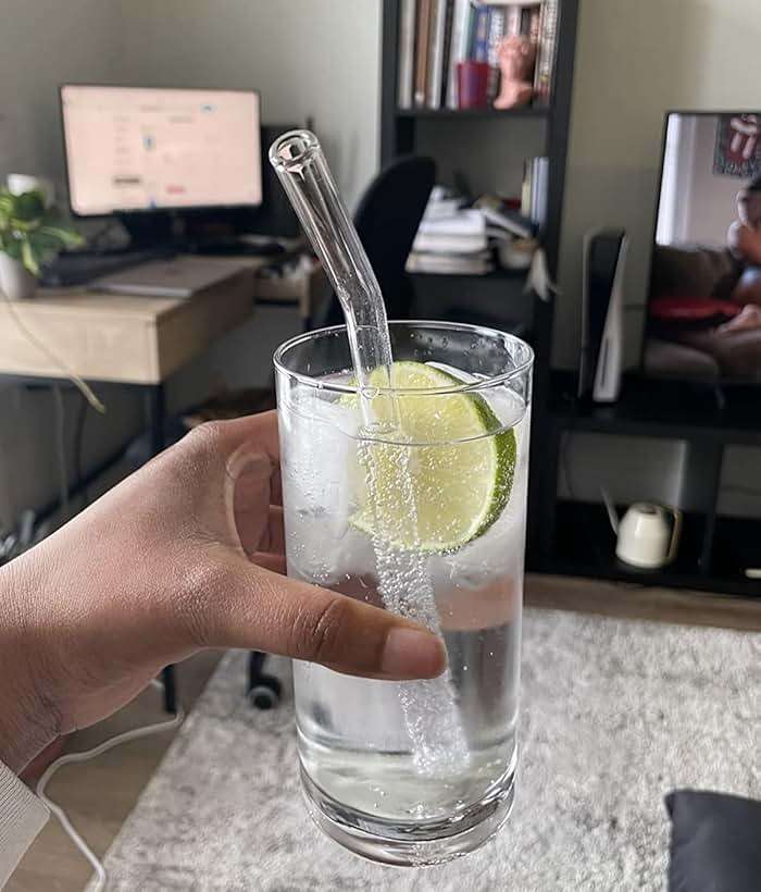 Piteno® 12Pcs Glass Straws with 4Pcs Brushes, Reusable Clear Glass Drinking Straws, 8.5''x10MM, Set of 6 Straight and 6 Bent with 4 Cleaning Brushes, Perfect for Smoothies, Milkshakes, Juice, Tea - Image 2