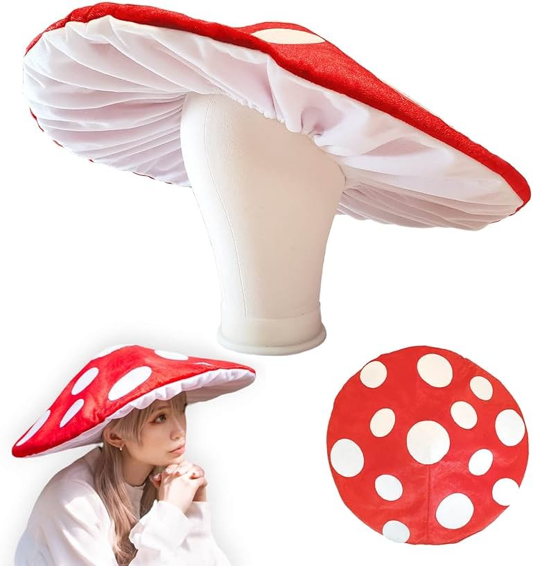 Dreamstall Original Mushroom Hat Costume Cosplay Accessory Hat Cap, Red with White Dots, Oversized and Holds Shape - Product Image