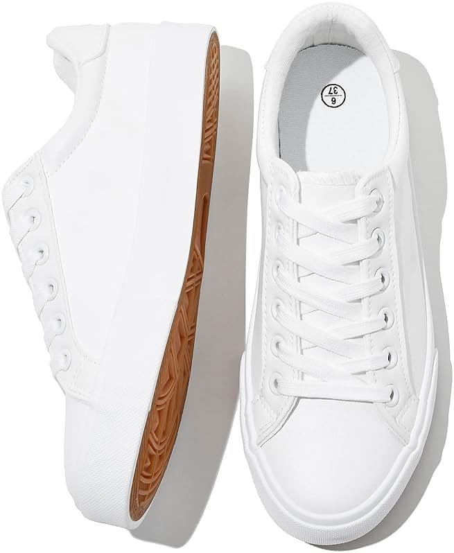 SERNIAL Womens White Tennis Shoes PU Leather Sneakers Casual Walking Shoes for Women - Product Image