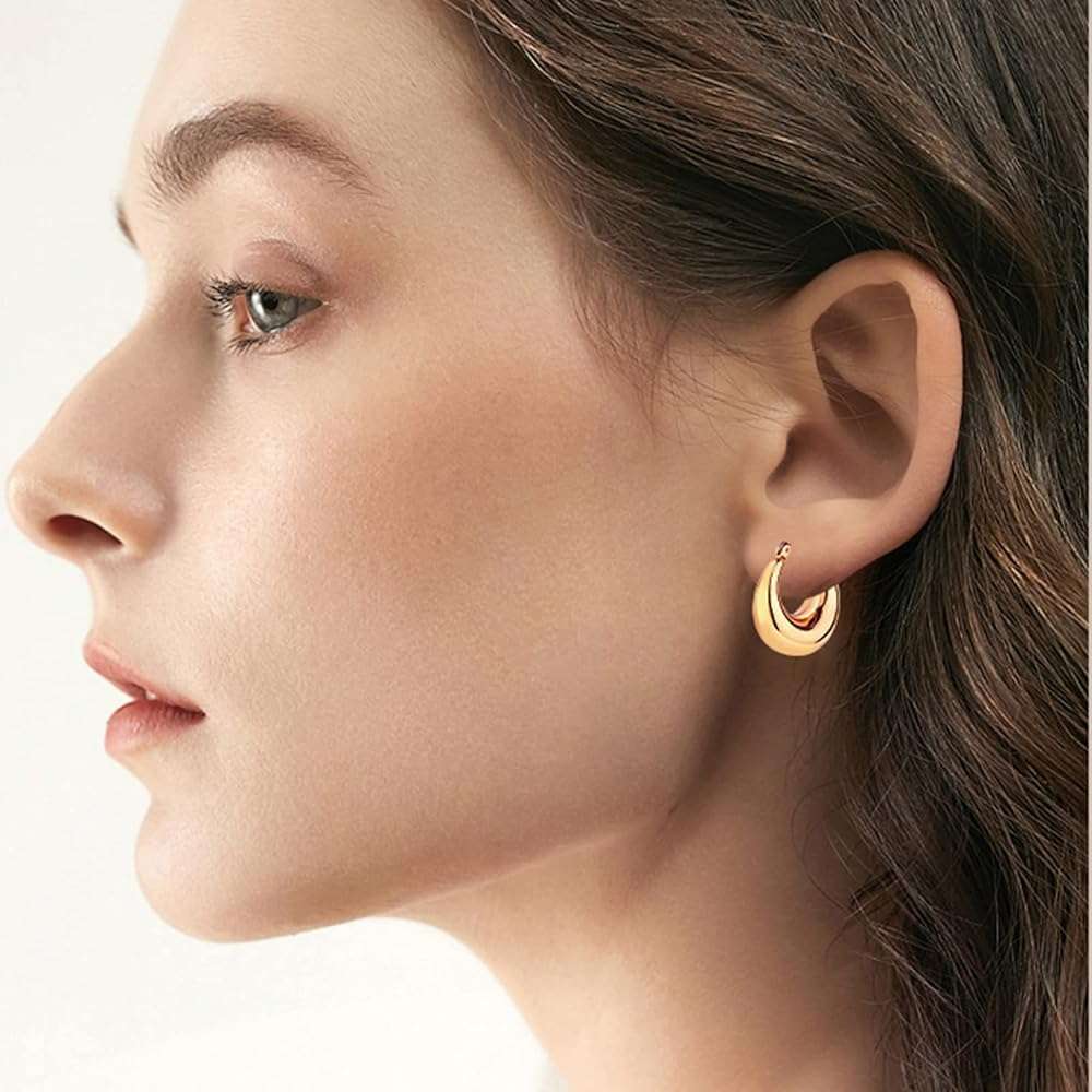 6 Pairs 14K Gold Plated Hoop Earrings for Women Lightweight Chunky Hoop Earrings Multipack Hypoallergenic, Thick Open Twisted Huggie Hoops Earring Set Jewelry for Gifts. - Image 2