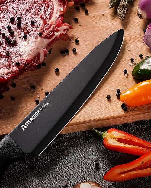 Astercook Knife Set, Kitchen Knife Set with Built-in Sharpener Block, Dishwasher Safe, 15 Pieces German Stainless Steel Knife Block Set, Black Perfect Kitchen Fathers Day Gift for Men - Image 2