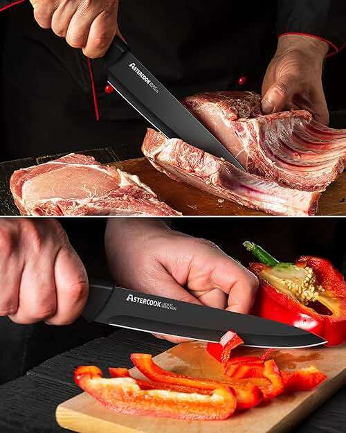 Astercook Knife Set, Kitchen Knife Set with Built-in Sharpener Block, Dishwasher Safe, 15 Pieces German Stainless Steel Knife Block Set, Black Perfect Kitchen Fathers Day Gift for Men - Image 6