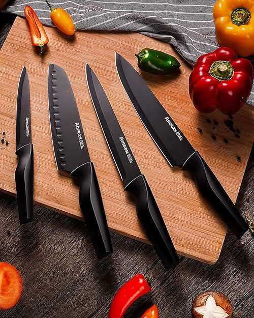 Astercook Knife Set, Kitchen Knife Set with Built-in Sharpener Block, Dishwasher Safe, 15 Pieces German Stainless Steel Knife Block Set, Black Perfect Kitchen Fathers Day Gift for Men - Image 8