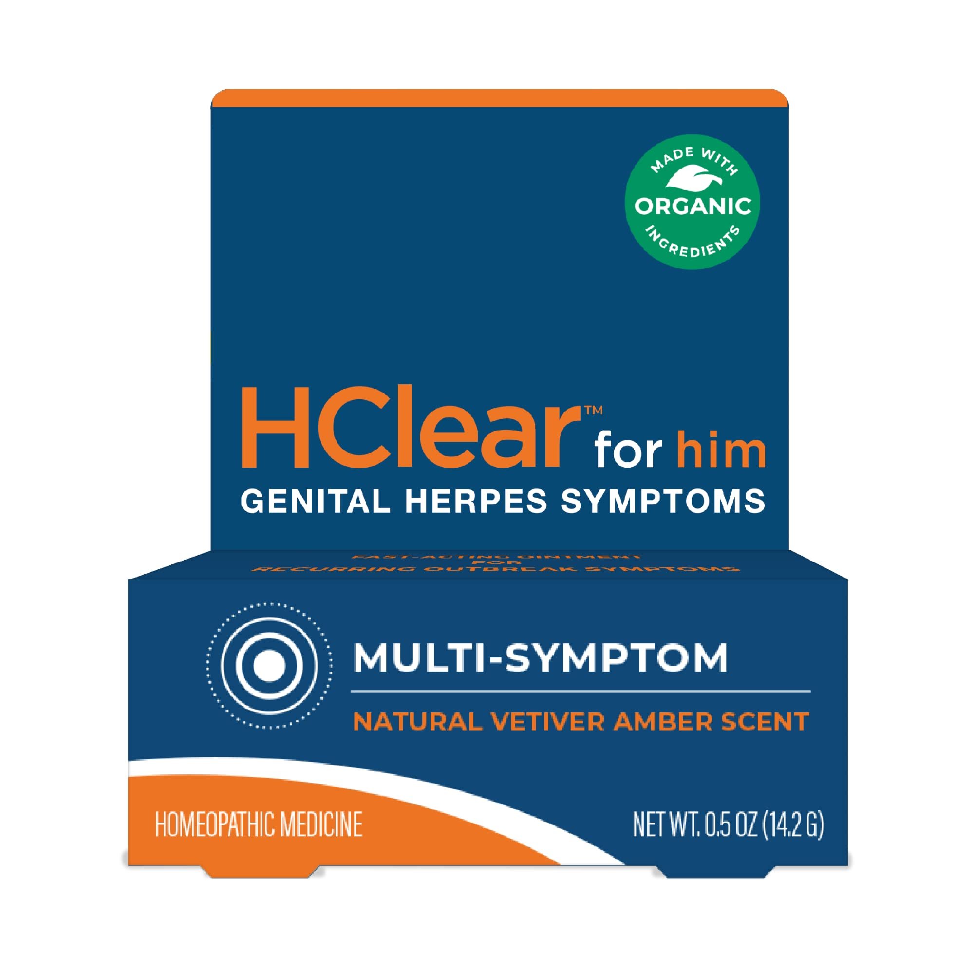 HClear for Him Genital Herpes & Cold Sore Relief Ointment, 0.5 Oz, Fast-Acting Multi-Symptom Relief for Outbreaks, Burning, Itching, Tingling, Pain & Discomfort, All-Natural & Organic Ingredients - Product Image