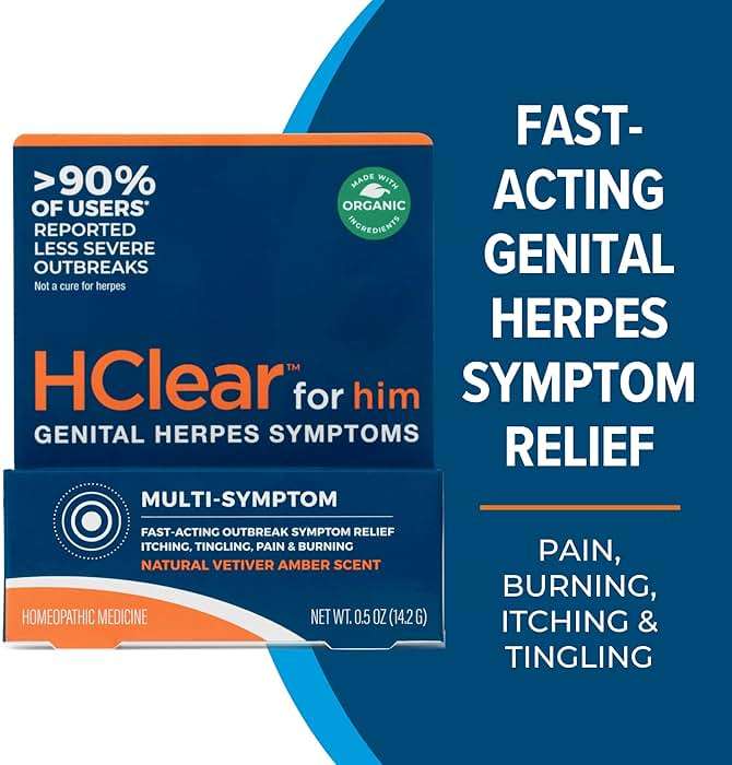 HClear for Him Genital Herpes & Cold Sore Relief Ointment, 0.5 Oz, Fast-Acting Multi-Symptom Relief for Outbreaks, Burning, Itching, Tingling, Pain & Discomfort, All-Natural & Organic Ingredients - Image 2