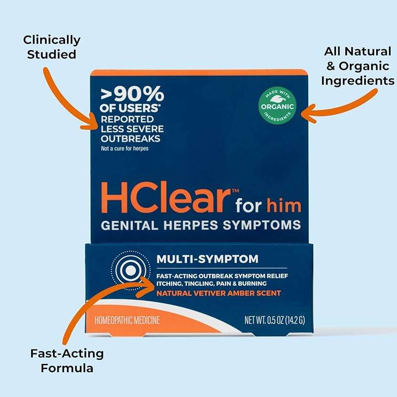 HClear for Him Genital Herpes & Cold Sore Relief Ointment, 0.5 Oz, Fast-Acting Multi-Symptom Relief for Outbreaks, Burning, Itching, Tingling, Pain & Discomfort, All-Natural & Organic Ingredients - Image 3
