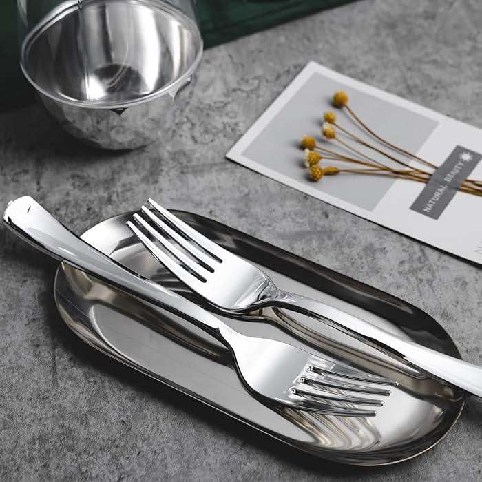 N9R 120PCS Silver Plastic Silverware, Silver Plastic Cutlery Set Disposable Flatware Dinnerware -60 Forks, 30 Spoons, 30 Knives for Wedding, Party, Birthday and Daily Use - Image 2