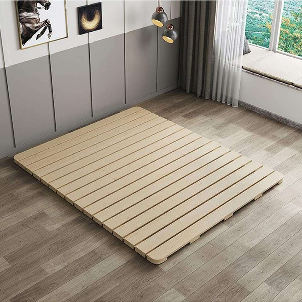LOBOTOU Foldable Floor Bed Frame, Breathable Wooden Roll-Up Slats Base for Japanese Futon Mattress, Low Profile Sleep Bedding (Full) - Image 1