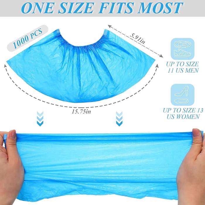 Vabean 1000 Pcs Disposable Shoe Covers Boot Cover Waterproof Nonslip Shoe Protector Covers for Indoor Carpet Floor Workplace Protection, One Size Fit Most (Blue) - Image 2