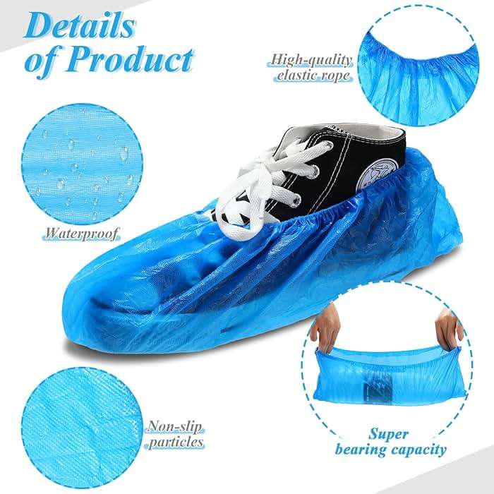 Vabean 1000 Pcs Disposable Shoe Covers Boot Cover Waterproof Nonslip Shoe Protector Covers for Indoor Carpet Floor Workplace Protection, One Size Fit Most (Blue) - Image 3