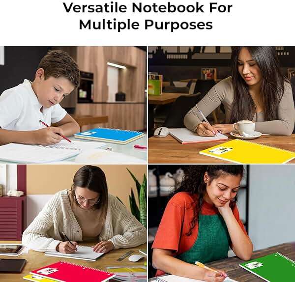 Rosmonde Spiral Notebooks, 12 Pack, 1 Subject Notebook, Wide Ruled, 70 Sheets, 8 x 10-1/2", 3 Hole Punched, School Supplies, Bulk Single Subject Spiral Notebook Bulk, Assorted Colors Pack of Notebooks - Image 8