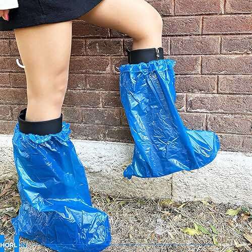 Large Thicker Boot And Shoe Covers Disposable Non-Slip 50 Pack (25 Pairs) Waterproof Durable Reusable Rain, Outdoor Indoors Overshoes, Fit Up To Men's 14, Blue, 20 Tall, Horlon - Image 2