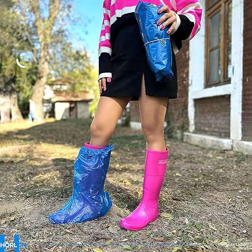 Large Thicker Boot And Shoe Covers Disposable Non-Slip 50 Pack (25 Pairs) Waterproof Durable Reusable Rain, Outdoor Indoors Overshoes, Fit Up To Men's 14, Blue, 20 Tall, Horlon - Image 9