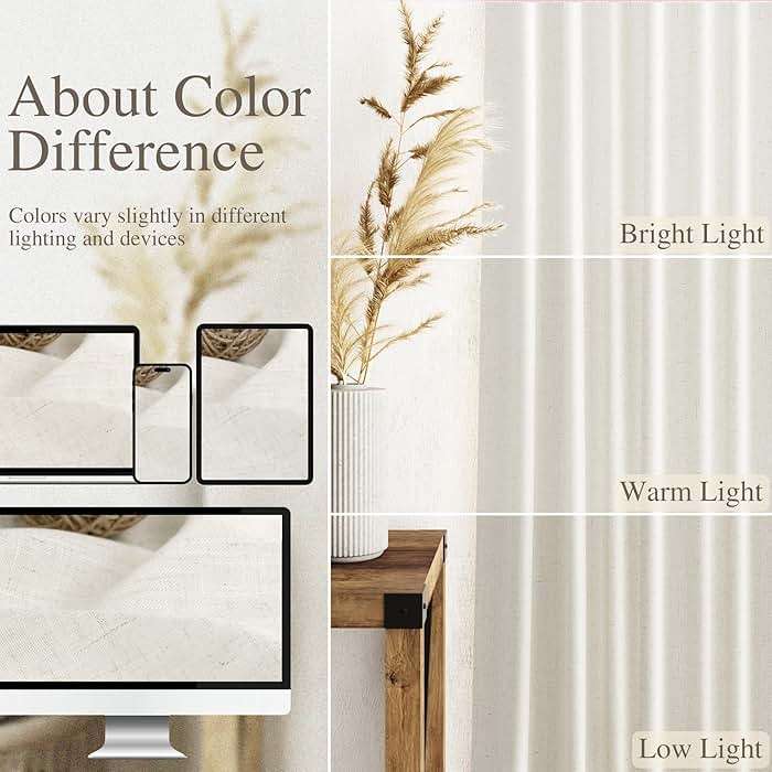Cream Linen Back Tab Curtains 84 Inch Length for Living Room 2 Panel Set Neutral Modern Farmhouse Window Privacy Semi Sheer Linen Drapes Rustic Pinch Pleated Look Curtain Natural Ivory Colored - Image 4